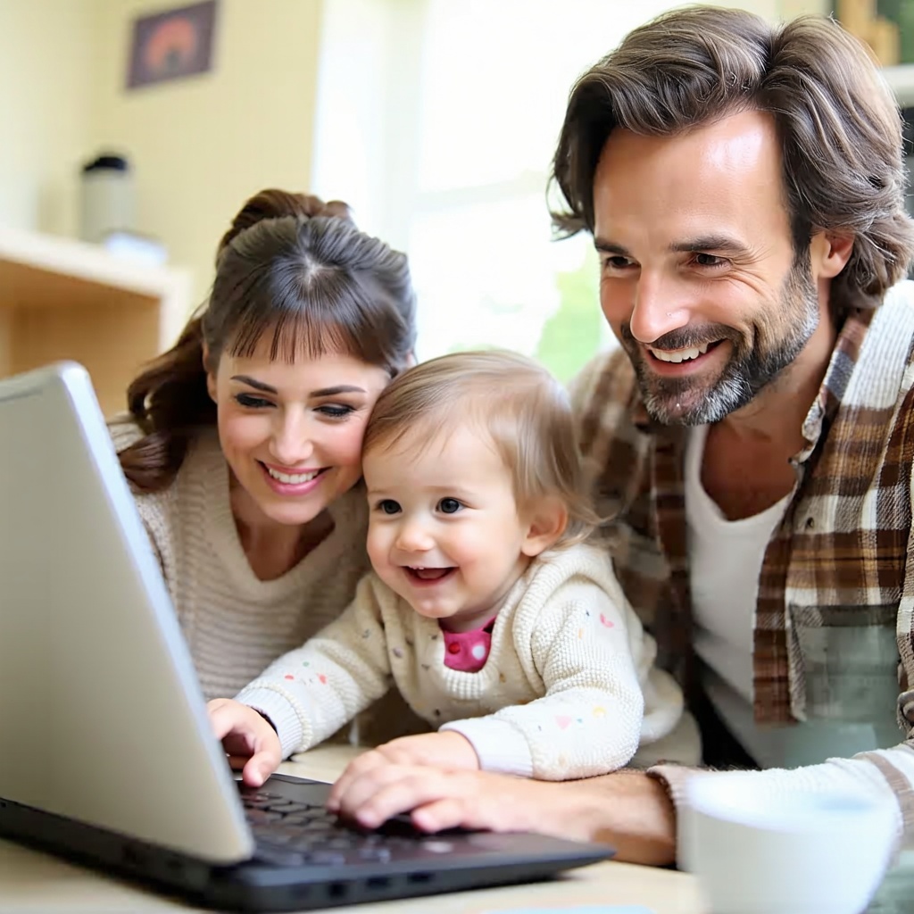 happy family using the internet